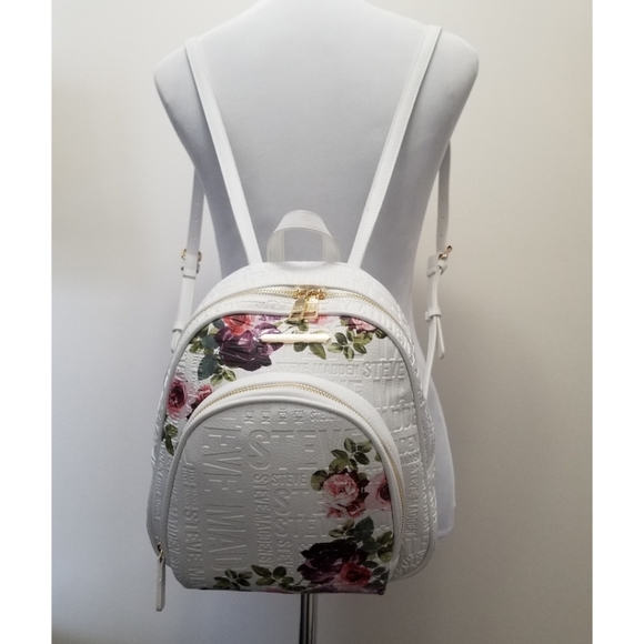 🆕️⬇️Steve Madden Bjordan White Floral Logo Backpack - Picture 14 of 16